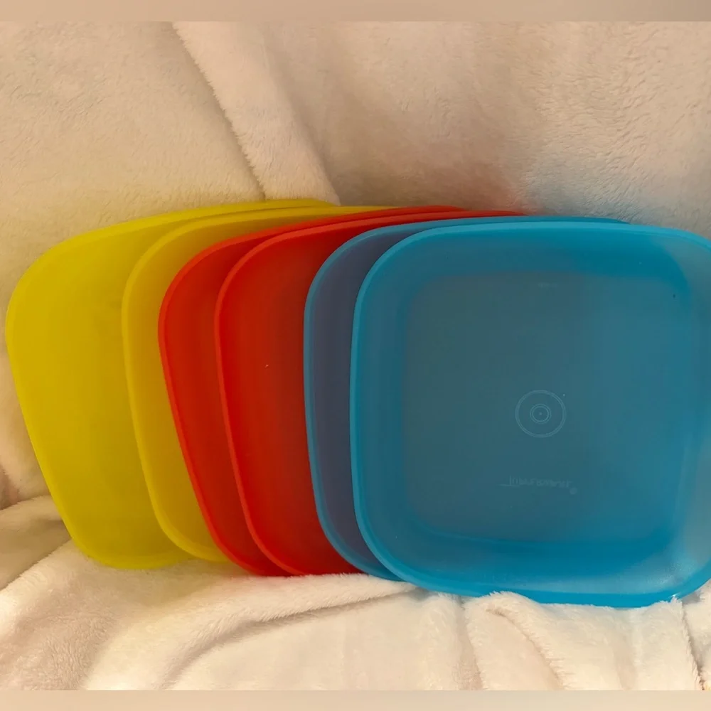 Tupperware Colorful Square Containers - Blue, Red, Yellow - Picture 1 of 4